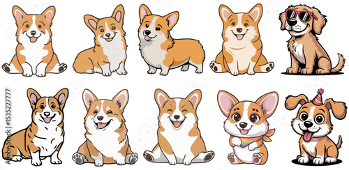 Set of Dog Clip Art different poses Vector Illustration – Cute Pet Sketch, dog, animal, vector, animal, illustration.