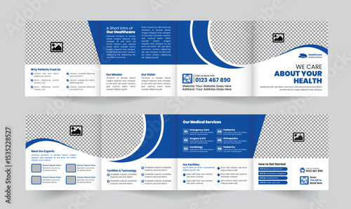 Professional Medical and Healthcare Square Four-Fold Brochure Design Template, perfect for clinics, hospitals, and health service promotions. Fully editable and print-ready