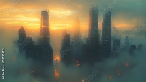 A city where skyscrapers move slowly over time.