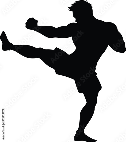 muay thai fighter shows elbow strike in black silhouette pose