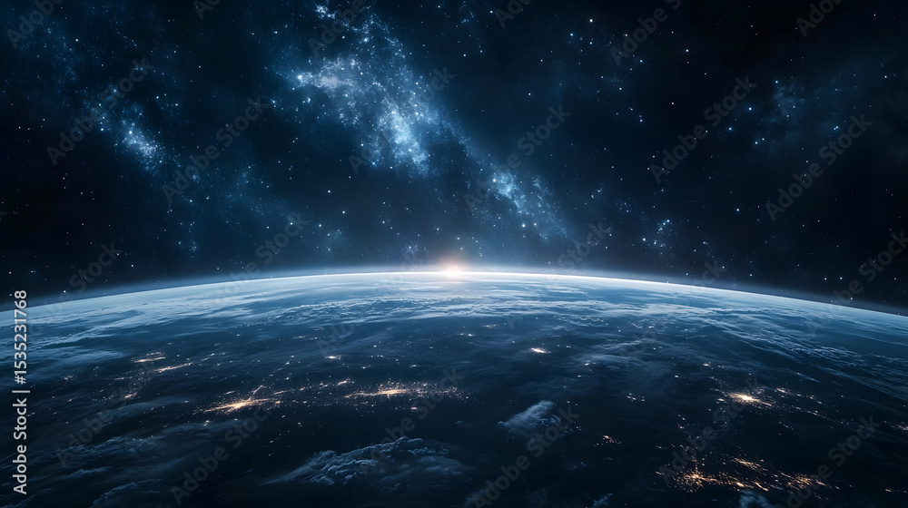 Fototapeta premium Earth's Curvature with Starry Night Sky