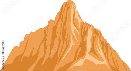 Majestic Peak Illustration: An illustration of a majestic mountain peak, showcasing rugged textures and sharp, imposing peaks against a plain background.
