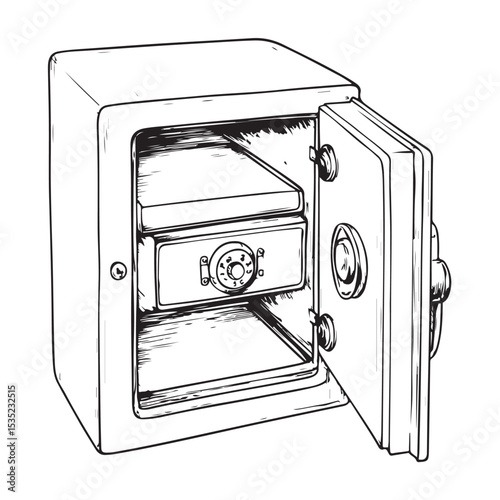locker silhouette vector illustration, Vintage Steel Safe, Illustration, Security, Fortress, safe box icon black and white