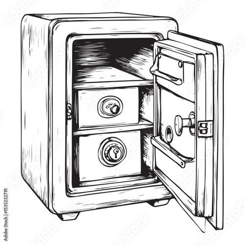 locker silhouette vector illustration, Vintage Steel Safe, Illustration, Security, Fortress, safe box icon black and white