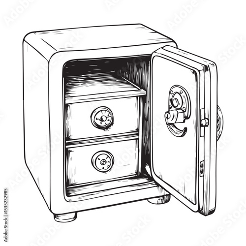 locker silhouette vector illustration, Vintage Steel Safe, Illustration, Security, Fortress, safe box icon black and white