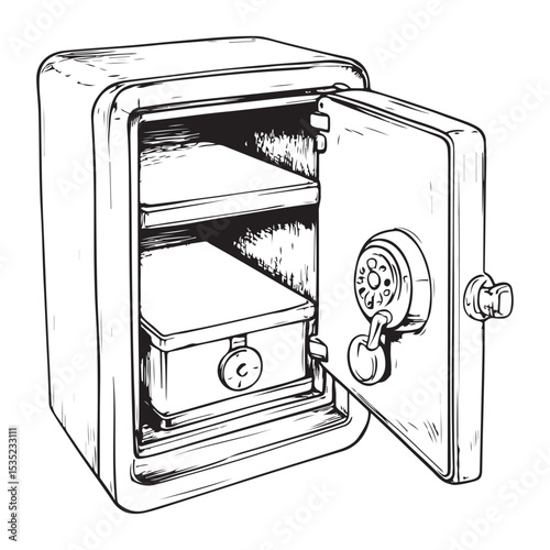 locker silhouette vector illustration, Vintage Steel Safe, Illustration, Security, Fortress, safe box icon black and white