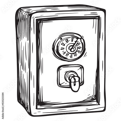 locker silhouette vector illustration, Vintage Steel Safe, Illustration, Security, Fortress, safe box icon black and white