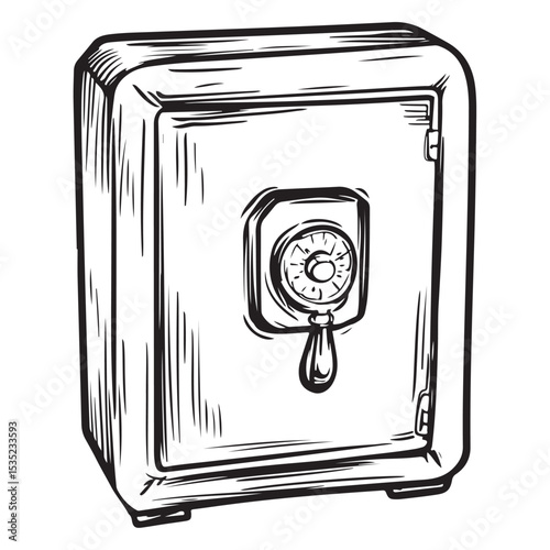locker silhouette vector illustration, Vintage Steel Safe, Illustration, Security, Fortress, safe box icon black and white