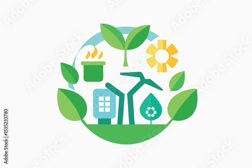 Sustainable ESG Business Strategy, Green Energy Icons, Eco-Friendly Vector Design