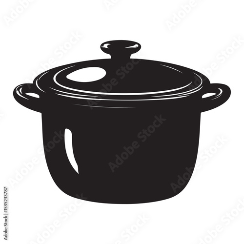 Stew pot silhouette, Stew pot vector illustration, Black silhouette of a cooking pot with a lid, Professional Vector Illustration of Kitchenware Pot for Culinary Designs