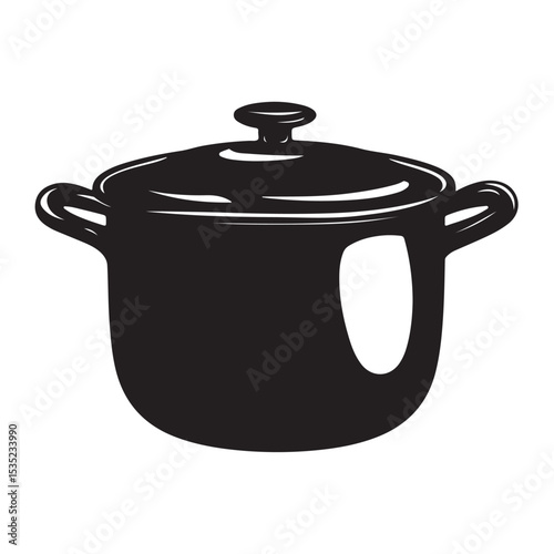 Stew pot silhouette, Stew pot vector illustration, Black silhouette of a cooking pot with a lid, Professional Vector Illustration of Kitchenware Pot for Culinary Designs