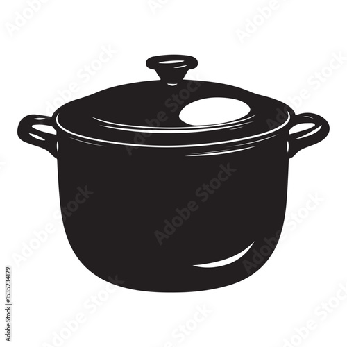 Stew pot silhouette, Stew pot vector illustration, Black silhouette of a cooking pot with a lid, Professional Vector Illustration of Kitchenware Pot for Culinary Designs