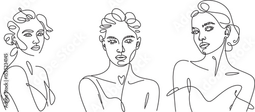 minimal continuous line drawing of female portraits