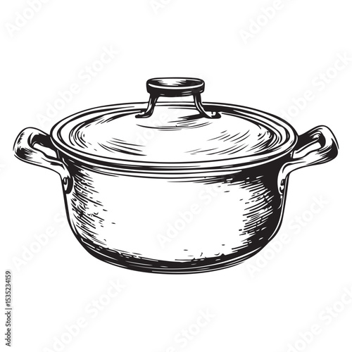 Stew pot silhouette, Stew pot vector illustration, Black silhouette of a cooking pot with a lid, Professional Vector Illustration of Kitchenware Pot for Culinary Designs