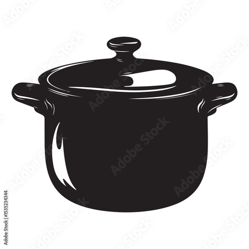 Stew pot silhouette, Stew pot vector illustration, Black silhouette of a cooking pot with a lid, Professional Vector Illustration of Kitchenware Pot for Culinary Designs