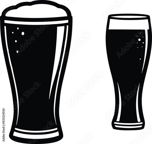 Beer Glass Vector Art, Black and White Silhouette for Design.