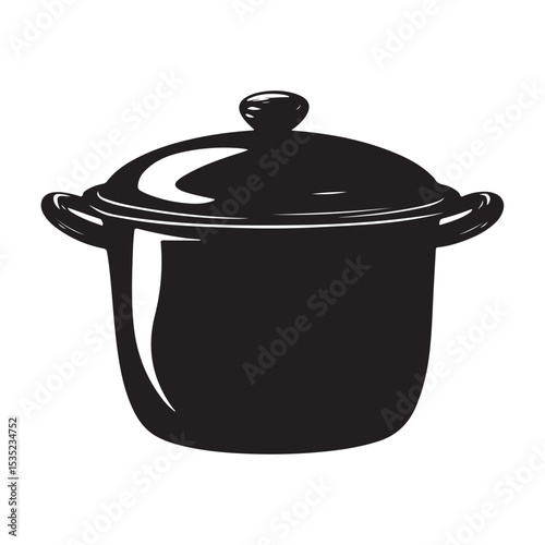 Stew pot silhouette, Stew pot vector illustration, Black silhouette of a cooking pot with a lid, Professional Vector Illustration of Kitchenware Pot for Culinary Designs