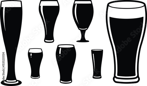 beer mug black vector, beer glass black silhouette set.
