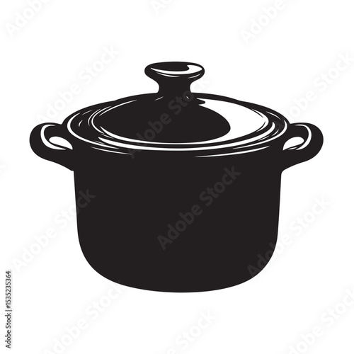 Stew pot silhouette, Stew pot vector illustration, Black silhouette of a cooking pot with a lid, Professional Vector Illustration of Kitchenware Pot for Culinary Designs