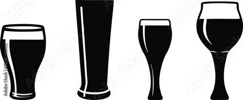 beer mug black vector, beer glass black silhouette set.
