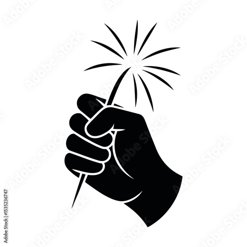 Hand holding a lit sparkler fireworks icon