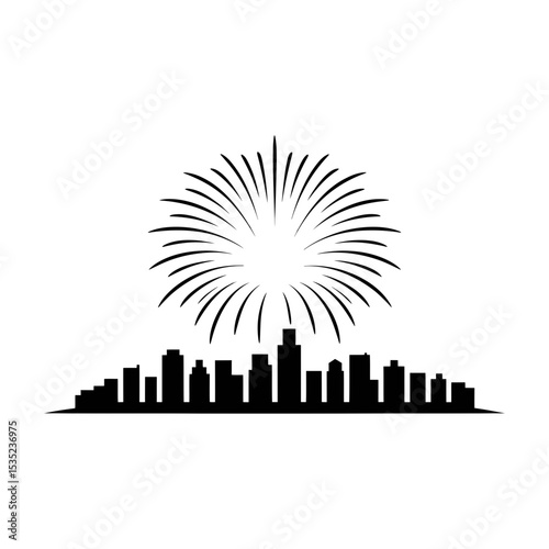 Cityscape silhouette with fireworks explosion