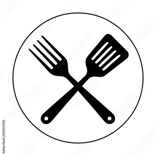 Crossed fork and spatula kitchen utensil icon