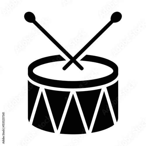Simple black and white drum icon with sticks