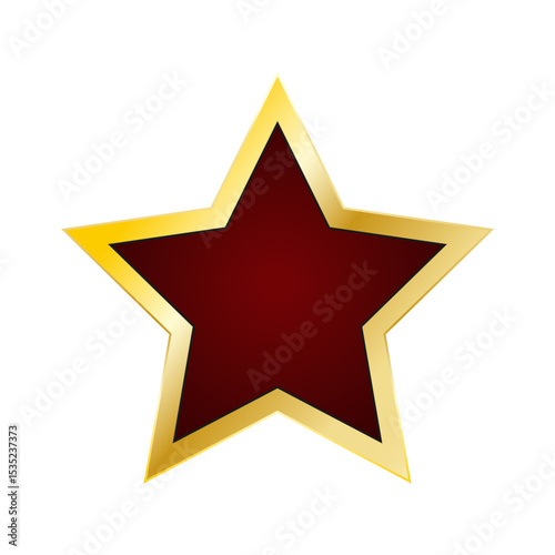 A dark red star in a gold frame isolated on a white background. Vector illustration