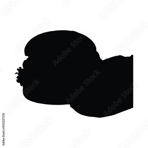 Silhouette of a person's head and shoulder showing their profile facing left in solid black