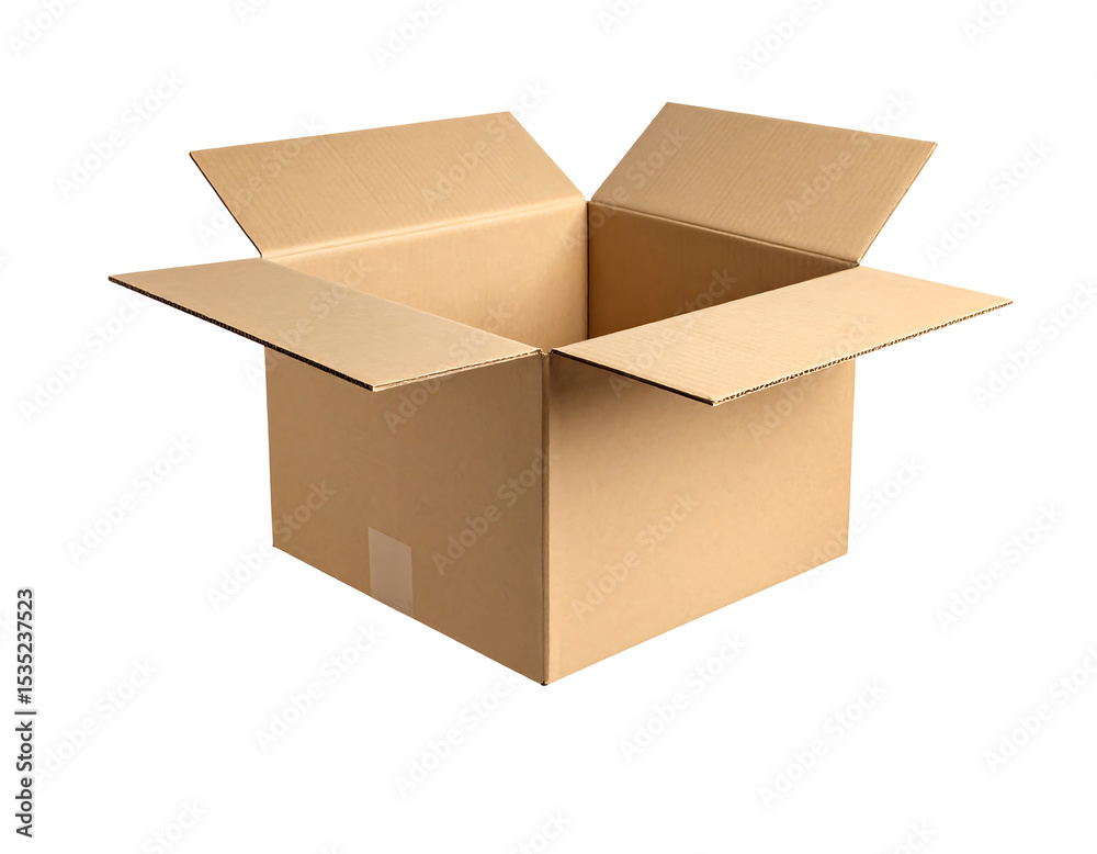 Falling Open Cardboard Box on Transparent Background Falling Open Cardboard Box on Transparent Background
