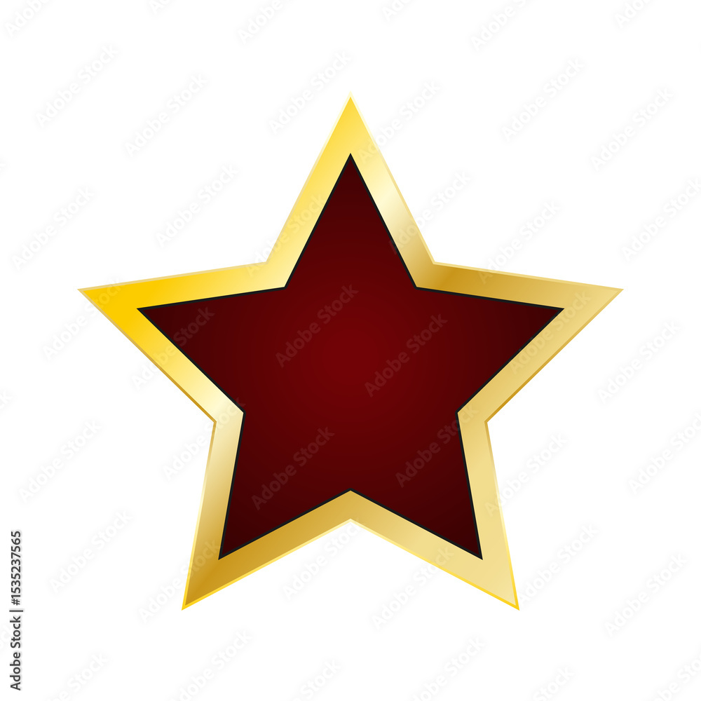 Obraz premium A dark red star in a gold frame isolated on a white background. 