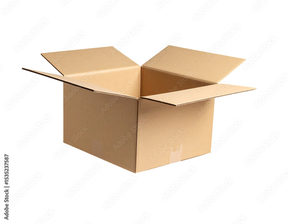 Falling Open Brown Cardboard Box on Transparent Background Falling Open Brown Cardboard Box on Transparent Background