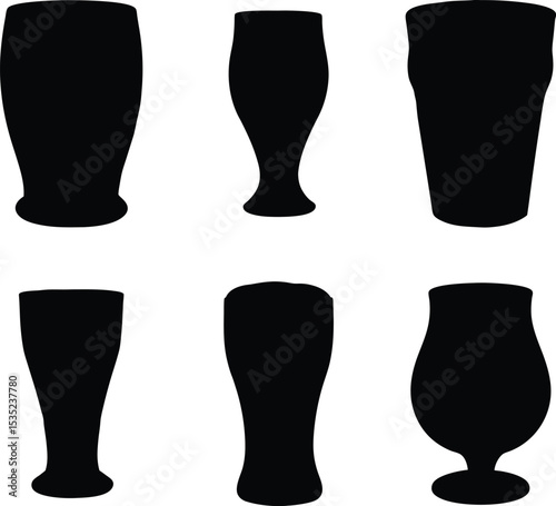 beer mug black vector, beer glass black silhouette set.