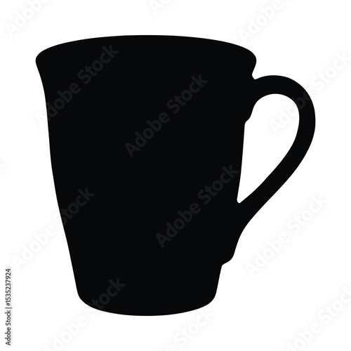 Simple black coffee mug silhouette isolated on white background for various design projects