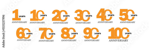 anniversary logotype vector set with coloring for special celebration day.