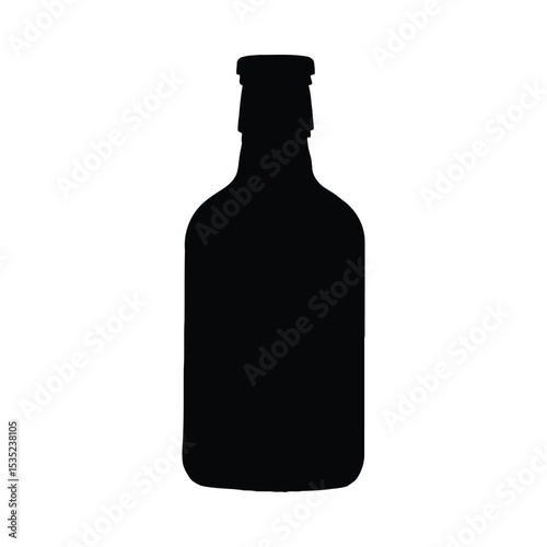 Black silhouette of a beer bottle isolated on a clean white background for design and branding