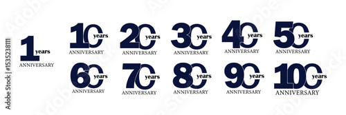 Creative Anniversary Number Logo Set: 10 to 100 Years Vector Emblems for Events & Branding.