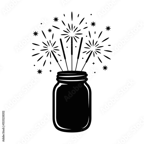 Mason jar with fireworks sparklers illustration