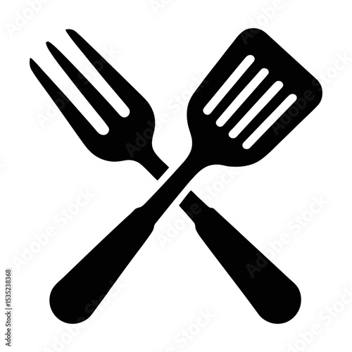 Crossed fork and spatula cooking utensils icon