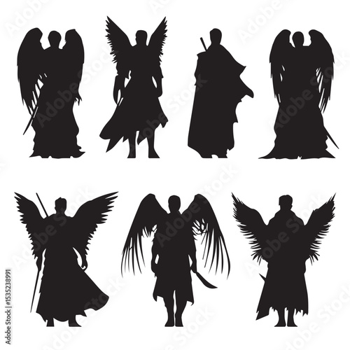 archangel silhouette set, Black & White silhouette set