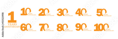 set of anniversary logo style gold color on white background for special moment. Anniversary Vector Logo Pack from 10 to 100 Years.
