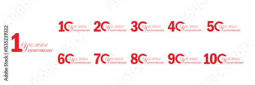1, 20 30 to 100 Years Anniversary celebration illustration template design. Milestone Anniversary Numbers Logo Bundle .