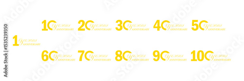 set of anniversary logo black color on white background for celebration moment.
