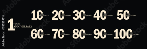 Elegant Anniversary Logo Set: 10 to 100 Years Celebration Vector Design Collection