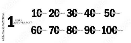 Elegant Anniversary Logo Set: 10 to 100 Years Celebration Vector Design Collection