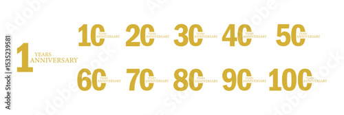 Milestone Anniversary Numbers Logo Bundle – Decade Icons for Celebration and Branding.
