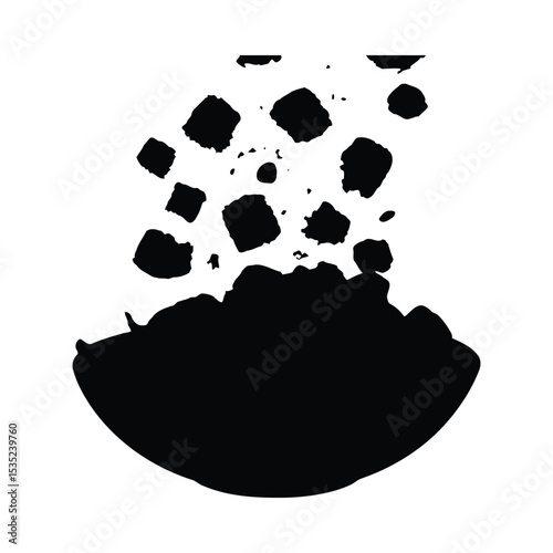 Abstract falling rocks and debris silhouetted against a white background modern design