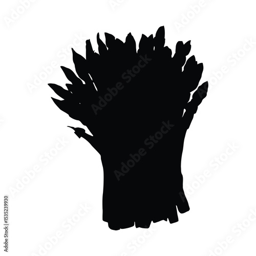 Black silhouette depiction of asparagus plants displayed against a clean white background