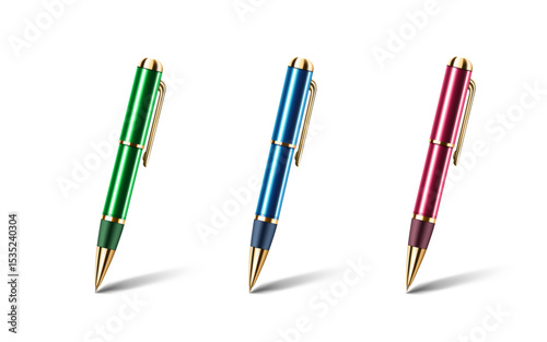 3D realistic pens design template isolated on the white background.business and education concept clip art vector illustration.